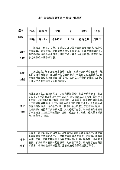 小学生心理健康教育辅导记录_小学生心理健康教育辅导记录_小学生心理健康教育辅导记录